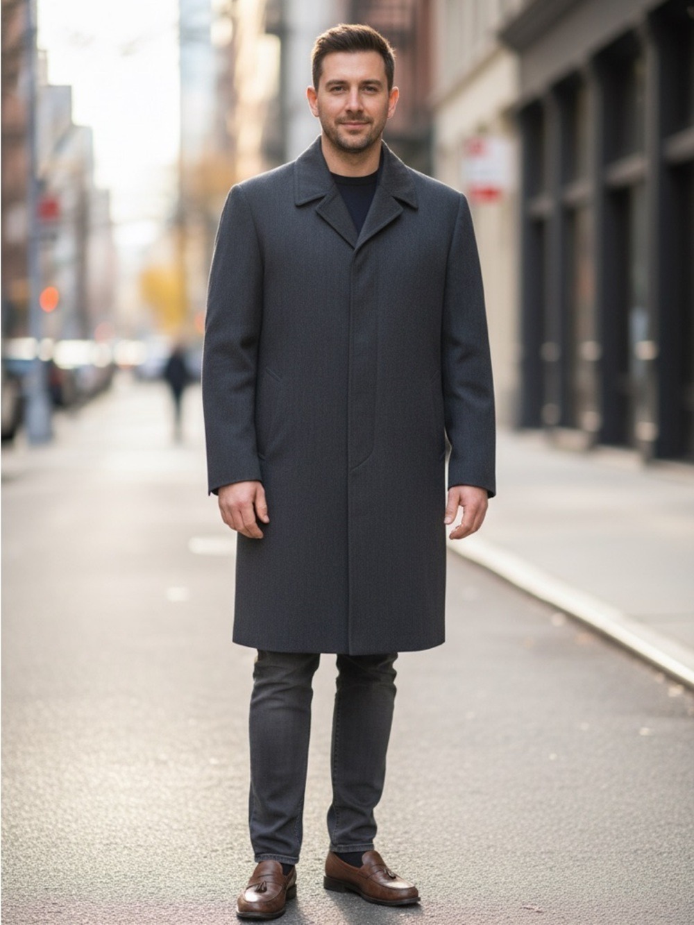 Vintage Wool Blend Overcoat Charcoal Grey Minimalist Minimalist Trench Coat L/XL